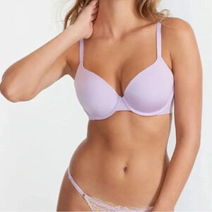 Purple Seamless T-Shirt Bra with Lace Trim